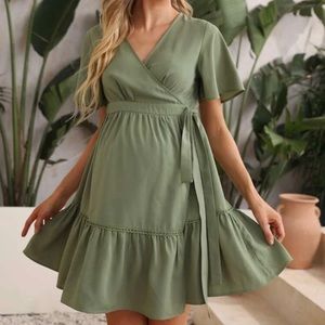 SHEIN Maternity Mint Green Wrap Dress